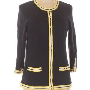 Talbots Navy Cardigan w/ Yellow & White Trim